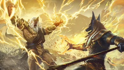 Depicting Fantasy Battle Fantasy Wallpaper 4K 1920x1080 Hd, Wallpaper, Depicting, A, Fantasy, Battle, Between, Zeus, Wielding, Lightning, Anubis, Warrior, Gray, Ultrawide, Full HD