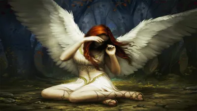 Serene Fantasy Sorrowful Fantasy Wallpaper 4K 1920x1080 A, Serene, Fantasy, Scene, Featuring, Sorrowful, Angel, Large, White, Wings, Sitting, Mystical, Ultrawide, Full HD