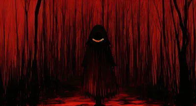 Dark Witch Stands Blood Black/Dark Wallpaper 4K 2816x1536 Dark, Witch, Stands, In, A, Blood-red, Forest, Silhouetted, Glowing, Grin, Quad, Desktop, Brown, Ultrawide, QHD