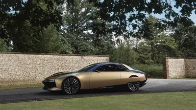 Sleek Tribute Car Beside Stone Cars Wallpaper 4K 3840x2160 A, Sleek, Ds, Sm, Tribute, Car, Parked, Beside, Stone, Wall, Under, Trees, Gray, Ultrawide, 4k