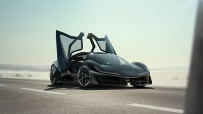 Golden Sleek Wallpaper Cars Wallpaper 4K 3840x2160 A, Sleek, Black, Lotus, Theory, 1, Car, With, Gullwing, Doors, Open, Parked, White, Ultrawide, 4k