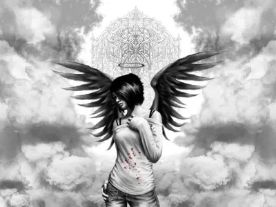 Fantasy Themed Angelic Black/Dark Wallpaper 4K 1600x1200 A, Striking, Fantasy-themed, Image, Of, An, Angelic, Figure, Dark, Wings, Set, Against, White, Gray, Landscape