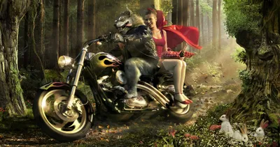 Fantasy Wolf Red Animals Wallpaper 4K 2020x1070 Fantasy, Scene, Of, A, Wolf, And, Red, Riding, Hood, Motorcycle, Through, Forest, Brown, Ultrawide, Full HD