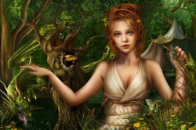 Epic Fantasy Wallpaper Fantasy Wallpaper 4K 1440x960 A, Fantasy, Scene, Features, Woman, With, Orange, Hair, Green, Eyes, Lush, Forest, Gray, Landscape