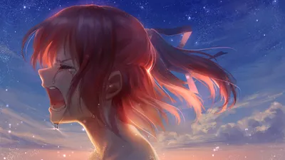 Vibrant Anime Girl Red Hair Nature Wallpaper 4K 1920x1080 A, Vibrant, Anime, Girl, With, Red, Hair, Tied, Ponytail, Appears, Shouting, Crying, Brown, Gray, Ultrawide, Full HD