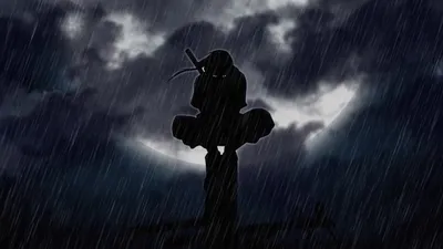 Dark Anime Naruto Black/Dark Wallpaper 4K 1920x1080 Dark, Anime-style, Hd, Naruto, Wallpaper, Depicting, A, Silhouetted, Ninja, Standing, Rain, Against, White, Gray, Ultrawide, Full HD