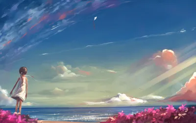 Anime Depicting Child Standing Ocean Nature Wallpaper 4K 4000x2500 Hd, Anime, Desktop, Wallpaper, Depicting, A, Child, Standing, Ocean, Surrounded, Pink, Flowers, Brown, Ultrawide, 4k