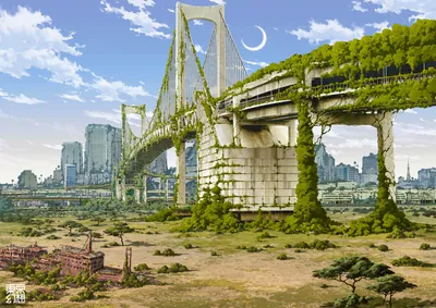 Bold Vibrant Wallpaper World Wallpaper 4K 1653x1169 A, Vibrant, Anime, Scene, Of, Shangri-la, Features, Bridge, Overgrown, Greenery, Surrounded, Futuristic, Gray, Pink, Landscape