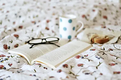 Cozy Open Book Glasses Abstract Wallpaper 4K 2048x1365 A, Cozy, Scene, Featuring, An, Open, Book, Glasses, Polka-dotted, Mug, Snack, Floral-patterned, White, Ultrawide, Full HD