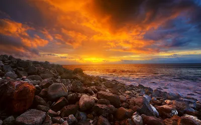 Sleek Rocky Wallpaper Nature Wallpaper 4K 1920x1200 Hd, Pc, Desktop, Wallpaper, Showcasing, A, Rocky, Shoreline, Sunset, Vibrant, Orange, Blue, Purple, Ultrawide, Full HD