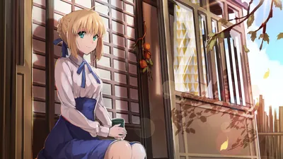 Anime Character Saber Black/Dark Wallpaper 4K 1920x1080 Anime, Character, Saber, From, The, Fate/stay, Night, Series, Fate, Stay, Sits, Peacefully, Brown, Ultrawide, Full HD