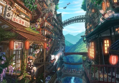 Anime Depicting Vibrant World Wallpaper 4K 2500x1750 Hd, Anime, Desktop, Wallpaper, Depicting, A, Vibrant, Bustling, Cityscape, Traditional, Architecture, Bridges, White, Landscape, Full HD