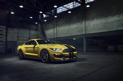 Dark Yellow Wallpaper Cars Wallpaper 4K 4096x2730 A, Yellow, Ford, Mustang, Gt350, Muscle, Car, Parked, Inside, Dimly, Lit, Industrial, Gray, Brown, Ultrawide, 4k
