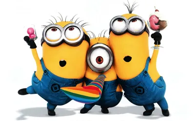Three Playful Minions Abstract Wallpaper 4K 1920x1200 Three, Playful, Minions, From, Despicable, Me, 2, Celebrate, Colorful, Props, Treats, Vibrant, White, Yellow, Purple, Ultrawide, Full HD
