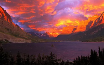 Serene Sunset Wallpaper Nature Wallpaper 4K 1920x1200 Stunning, Sunset, Over, A, Tranquil, Lake, In, Glacier, National, Park, Alberta, Canada, Brown, Ultrawide, Full HD