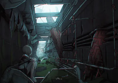 Anime Original Depicting Lone Abstract Wallpaper 4K 1871x1323 Hd, Anime, Original, Artwork, Depicting, A, Lone, Figure, Dim, Overgrown, Industrial, Corridor, Black, Landscape