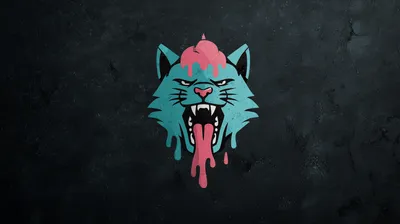 Radiant Stylized Wallpaper Animals Wallpaper 4K 2912x1632 Stylized, Dripping, Cyan, And, Pink, Cat, Head, Logo, Art, Style, Fanged, Melting, Brown, Gray, Ultrawide, QHD