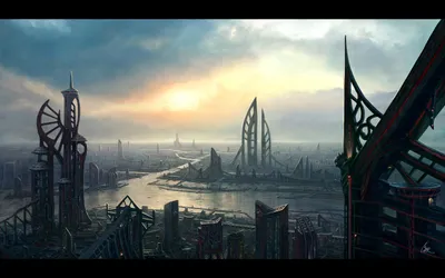 Depicting Futuristic Sci Nature Wallpaper 4K 2560x1600 A, Stunning, Hd, Wallpaper, Depicting, Futuristic, Sci‑fi, City, Towering, Structures, Winding, River, White, Gray, Ultrawide, QHD