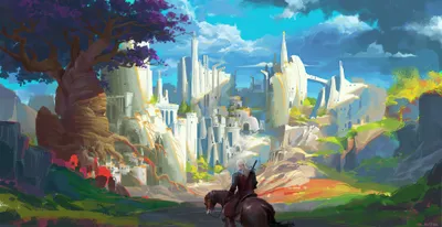 Geralt Rivia Rides Vibrant Landscape World Wallpaper 4K 3840x1982 Geralt, Of, Rivia, Rides, Through, A, Vibrant, Landscape, Towards, Majestic, City, Capturing, Yellow, Pink, White, Ultrawide, 4k
