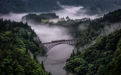 Bright Misty Wallpaper Nature Wallpaper 4K 1920x1200 A, Misty, Forest, Landscape, Featuring, Train, Crossing, Bridge, Reflections, Water, Below, Captures, Gray, Ultrawide, Full HD