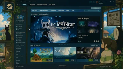 Serene Steam Wallpaper Games Wallpaper 4K 3840x2160 Steam, Software, Storefront, Screenshot, Showing, Hollow, Knight, Banner, Game, Tiles, Rendered, Ultra, Gray, Ultrawide, 4K