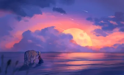 Fantasy Landscape Majestic Tiger Nature Wallpaper 4K 1920x1173 A, Fantasy, Landscape, Hd, Wallpaper, Featuring, Majestic, Tiger, Beside, Figure, Water, Edge, Purple, Blue, Ultrawide, Full HD