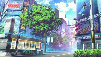 Vivid Vibrant Wallpaper World Wallpaper 4K 1920x1080 A, Vibrant, Anime, Cityscape, Featuring, Detailed, Buildings, Lush, Green, Trees, Colorful, Billboards, White, Ultrawide, Full HD
