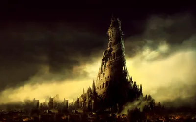 Vibrant Towering Wallpaper World Wallpaper 4K 1680x1050 A, Towering, Structure, Looms, Over, Fantastical, Cityscape, Shrouded, Mist, Mystery, Creating, Striking, Yellow, White, Pink, Ultrawide
