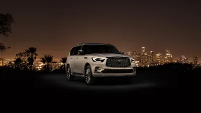 Vivid Silver Wallpaper World Wallpaper 4K 4096x2304 Silver, Infiniti, Qx80, Suv, Parked, At, Night, With, City, Skyline, Captured, Ultra, Gray, Ultrawide, 4k