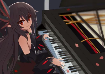 Anime Character Dark Hair Playing Black/Dark Wallpaper 4K 2000x1414 Anime-style, Character, With, Dark, Hair, Playing, A, Grand, Piano, Set, Detailed, Desktop, Gray, Landscape, Full HD