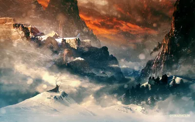 Sleek Fantasy Wallpaper Nature Wallpaper 4K 1920x1200 Hd, Pc, Desktop, Wallpaper, And, Background, Fantasy, Landscape, Snow-covered, Peaks, Jagged, Gray, Ultrawide, Full HD