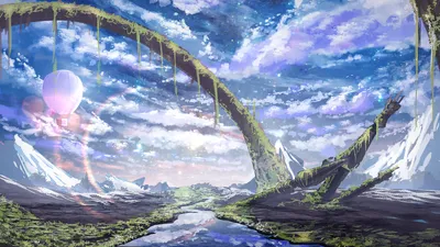 Scenic Anime Landscape Nature Wallpaper 4K 1920x1080 A, Scenic, Anime, Landscape, With, River, Reflecting, Sky, Clouds, Mountains, Featuring, Hot, White, Ultrawide, Full HD