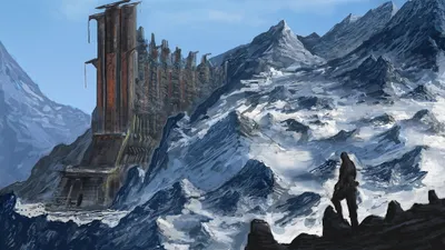 Dreamy Fantasy Wallpaper Nature Wallpaper 4K 2050x1153 A, Fantasy, Winter, Landscape, Featuring, Towering, Mountains, And, Shadowy, Building, Amidst, Snow-draped, Gray, Pink, Ultrawide, Full HD
