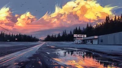 Misty Artistic Wallpaper Nature Wallpaper 4K 3840x2160 Artistic, 4k, Ultra, Hd, Painting, Of, A, City, Horizon, Sunset, Featuring, Roadside, Gray, Ultrawide