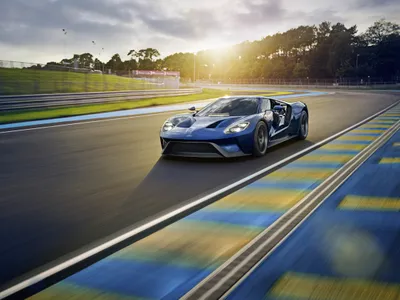 Blue Supercar Speeds Along Racetrack Cars Wallpaper 4K 4500x3372 A, Blue, Ford, Gt, Supercar, Speeds, Along, Racetrack, Sunset, Captured, Stunning, Ultra, White, Gray, Landscape, 4k