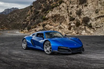 Vibrant Blue Rezvani Beast Cars Wallpaper 4K 4096x2731 A, Vibrant, Blue, Rezvani, Beast, Alpha, Supercar, Is, Parked, Winding, Mountain, Road, Gray, Landscape, 4k