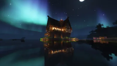 Minecraft Large House Serene Space Wallpaper 4K 3840x2160 Minecraft, Hd, Desktop, Wallpaper, Featuring, A, Large, House, Serene, Lake, Under, Starry, White, Gray, Ultrawide, 4k
