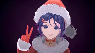 Anime Character Blue Hair Abstract Wallpaper 4K 3840x2160 Anime-style, Character, With, Blue, Hair, In, A, Santa, Hat, Red, Gloves, Flashing, Gray, White, Ultrawide, 4k