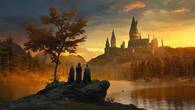 Crisp Hogwarts Wallpaper Nature Wallpaper 4K 2560x1440 Hogwarts, Castle, At, Sunset, Above, A, Misty, Lake, Three, Cloaked, Figures, Rocky, Purple, Brown, Gray, Ultrawide, QHD