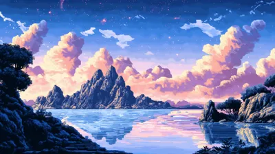 Crisp Pixel Wallpaper Nature Wallpaper 4K 2912x1632 Hd, Pixel, Art, Fantasy, Landscape, Featuring, A, Serene, Lake, Reflecting, Jagged, Mountains, White, Brown, Pink, Ultrawide, QHD