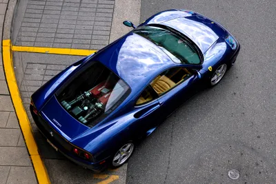 Vibrant Sleek Wallpaper Cars Wallpaper 4K 2100x1400 A, Sleek, Blue, Ferrari, 360, Modena, Supercar, Parked, Street, Captured, Above, Showcased, Gray, Landscape, Full HD