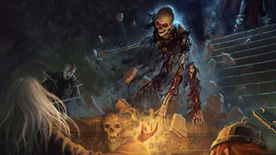 Depicting Dark Eerie Warrior Black/Dark Wallpaper 4K 1920x1080 Hd, Pc, Desktop, Wallpaper, Depicting, A, Dark, Eerie, Warrior, Rising, Fiery, Crypt, Orange, Brown, Ultrawide, Full HD