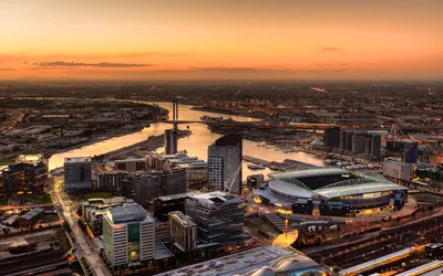 Serene Aerial Wallpaper Nature Wallpaper 4K 1920x1200 A, Stunning, Aerial, View, Of, Melbourne, Australia, Showcasing, Vibrant, Skyline, Flowing, River, Purple, Orange, Ultrawide, Full HD