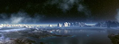 Serene Serene Wallpaper Space Wallpaper 4K 3200x1200 A, Serene, Sci-fi, Landscape, Featuring, Distant, Planet, Icy, Mountains, Starry, Sky, Creating, Gray, Brown, Ultrawide, QHD