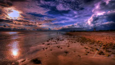 Calm Photography Wallpaper Nature Wallpaper 4K 2560x1440 Hd, Photography, Of, A, Dramatic, Beach, Scene, With, Vibrant, Clouds, Reflections, Wet, Brown, Ultrawide, QHD