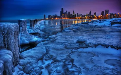 Winter Icy Shores Vibrant Nature Wallpaper 4K 1920x1200 A, Stunning, Winter, Scene, Featuring, Icy, Shores, And, Vibrant, City, Skyline, Illuminated, Brown, Red, Ultrawide, Full HD