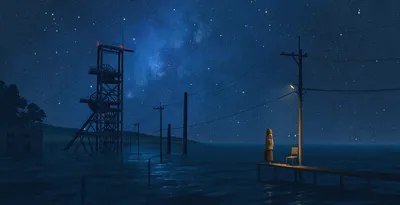 Misty Anime Wallpaper Space Wallpaper 4K 2109x1080 Anime-style, Hd, Wallpaper, Depicting, A, Serene, Night, Scene, Ocean, Lone, Figure, Standing, Brown, Ultrawide, Full HD