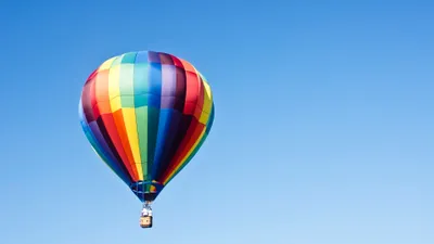 Crisp Vibrant Wallpaper Nature Wallpaper 4K 3840x2160 A, Vibrant, Hot, Air, Balloon, With, Multicolored, Stripes, Floats, Against, Clear, Blue, Gray, Pink, Ultrawide, 4k