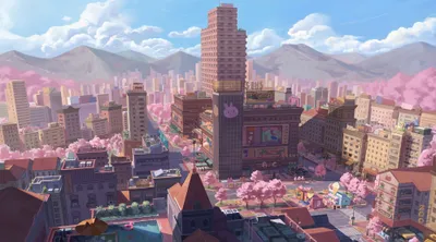 Anime Cityscape Vibrant Urban World Wallpaper 4K 2000x1115 Hd, Anime, Cityscape, Wallpaper, Showcasing, A, Vibrant, Urban, Scene, Detailed, Buildings, Blooming, Gray, Pink, Ultrawide, Full HD