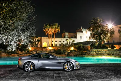 Silver Portofino Supercar Poolside Night Cars Wallpaper 4K 3300x2200 Hd, Desktop, Wallpaper, Featuring, A, Silver, Ferrari, Portofino, Supercar, Parked, Poolside, Night, White, Gray, Landscape, QHD